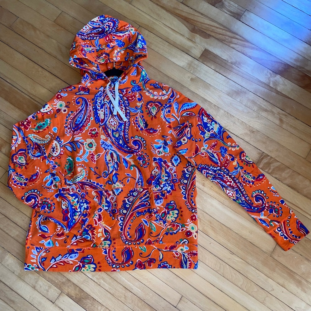 Polo Ralph Lauren Spa Terry Orange Paisley Sweatshirt Preppy Loungewear Resort